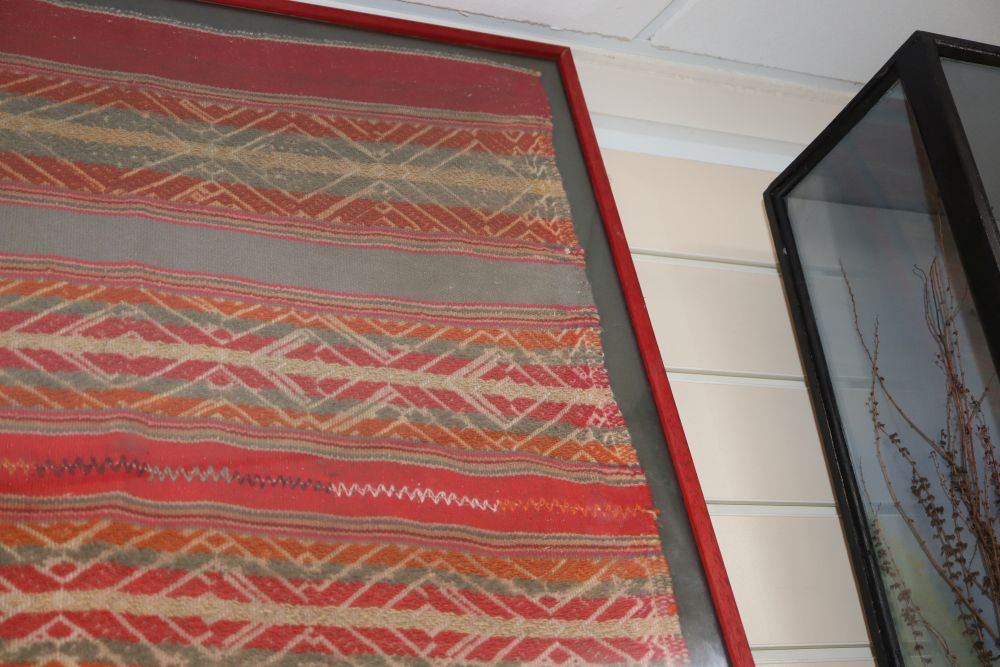 A Turkish kilim panel, framed, overall 73 x 64cm